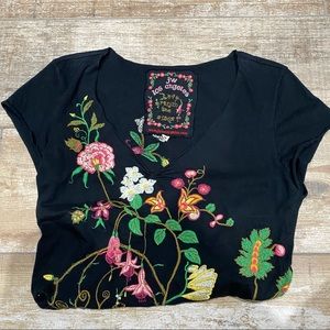 Johnny Was | Black Floral Embroidered Shirt